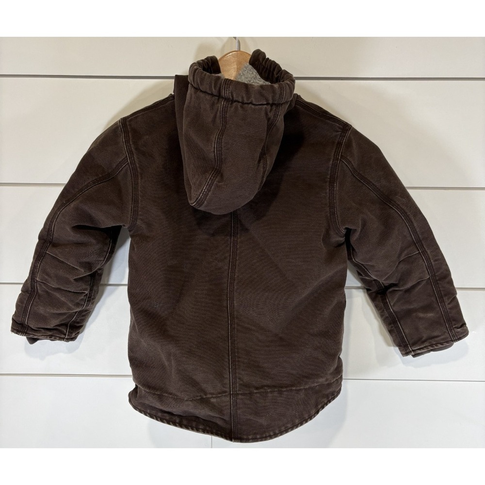 Carhartt Jacket Youth 5 Brown Canvas Hooded Full Zip Fleece Lined Workwear VTG - Picture 3 of 12